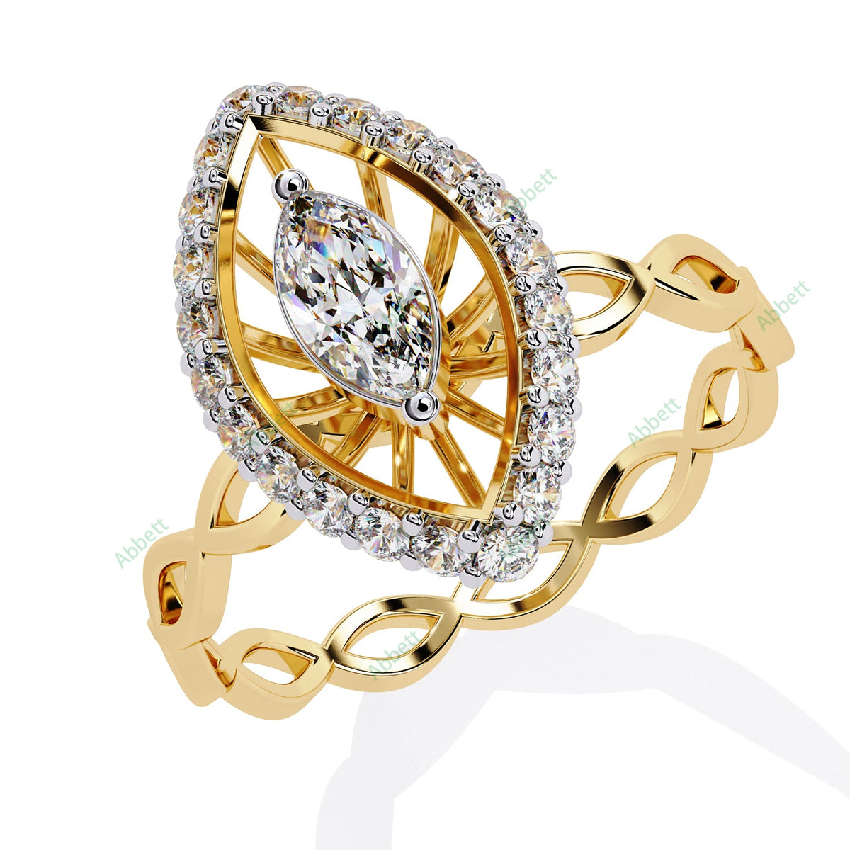 Marquise Halo Twisted Engagement Ring — yellow gold product view