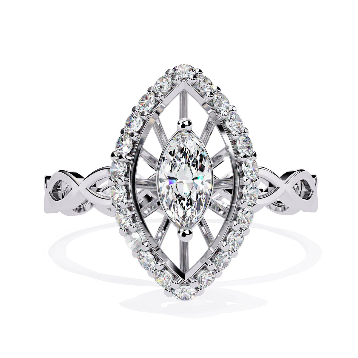 Marquise Halo Twisted Engagement Ring — front product view