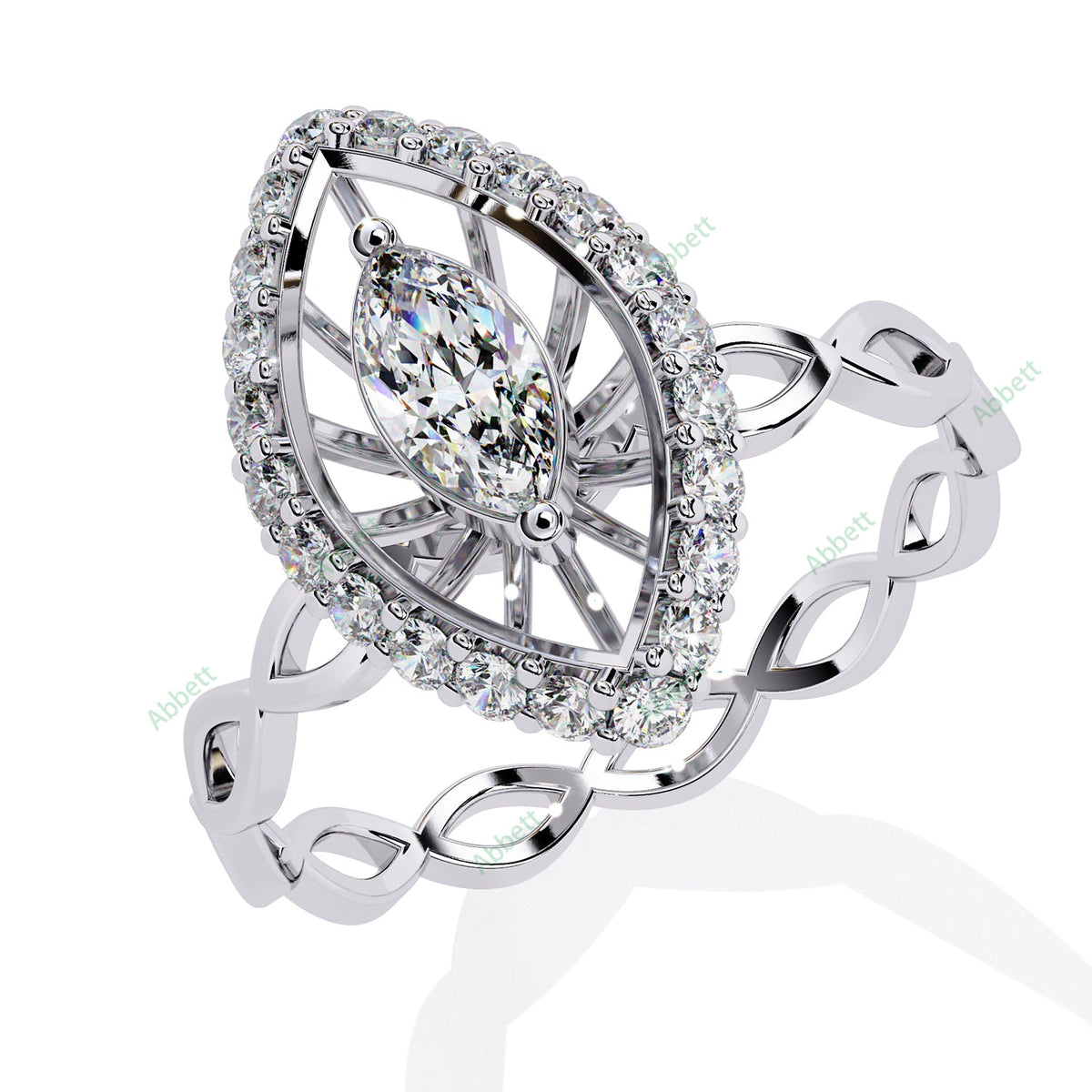 Marquise Halo Twisted Engagement Ring — white gold product view