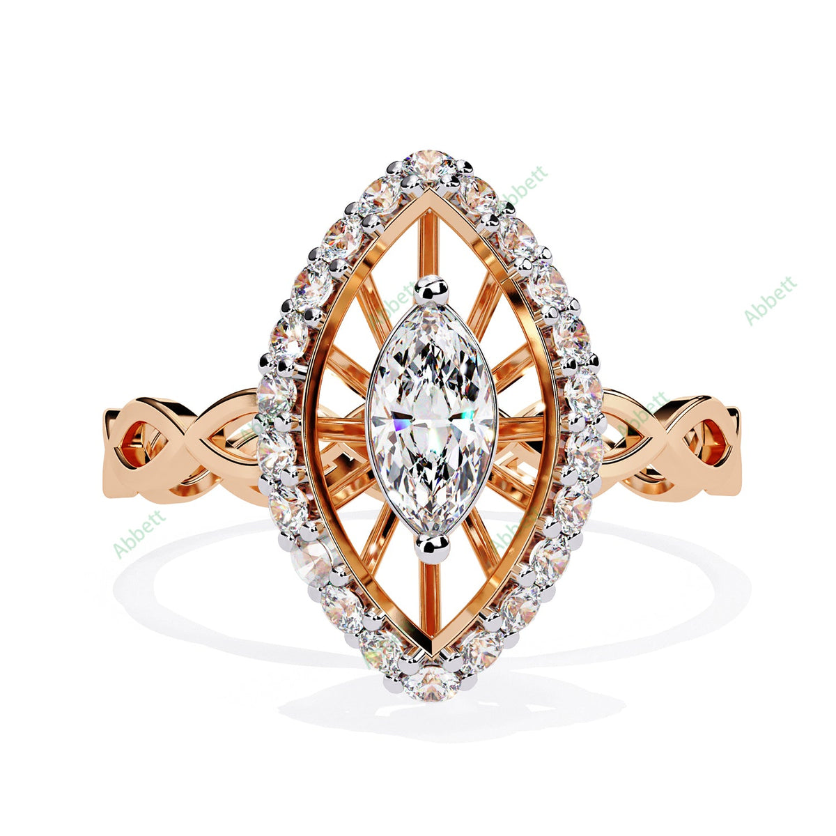 Marquise Halo Twisted Engagement Ring — product view 5