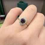 Load image into Gallery viewer, Floral Diamond Halo Alexandrite Ring | 1.0ct Round Cut 6mm Nature-Inspired Engagement Ring