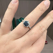 Geometric Hexagonal Lab-Grown Alexandrite Halo Ring | 1.25ct Round Cut Vintage Silhouette