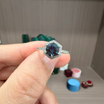 Load image into Gallery viewer, Geometric Hexagonal Lab-Grown Alexandrite Halo Ring | 1.25ct Round Cut Vintage Silhouette