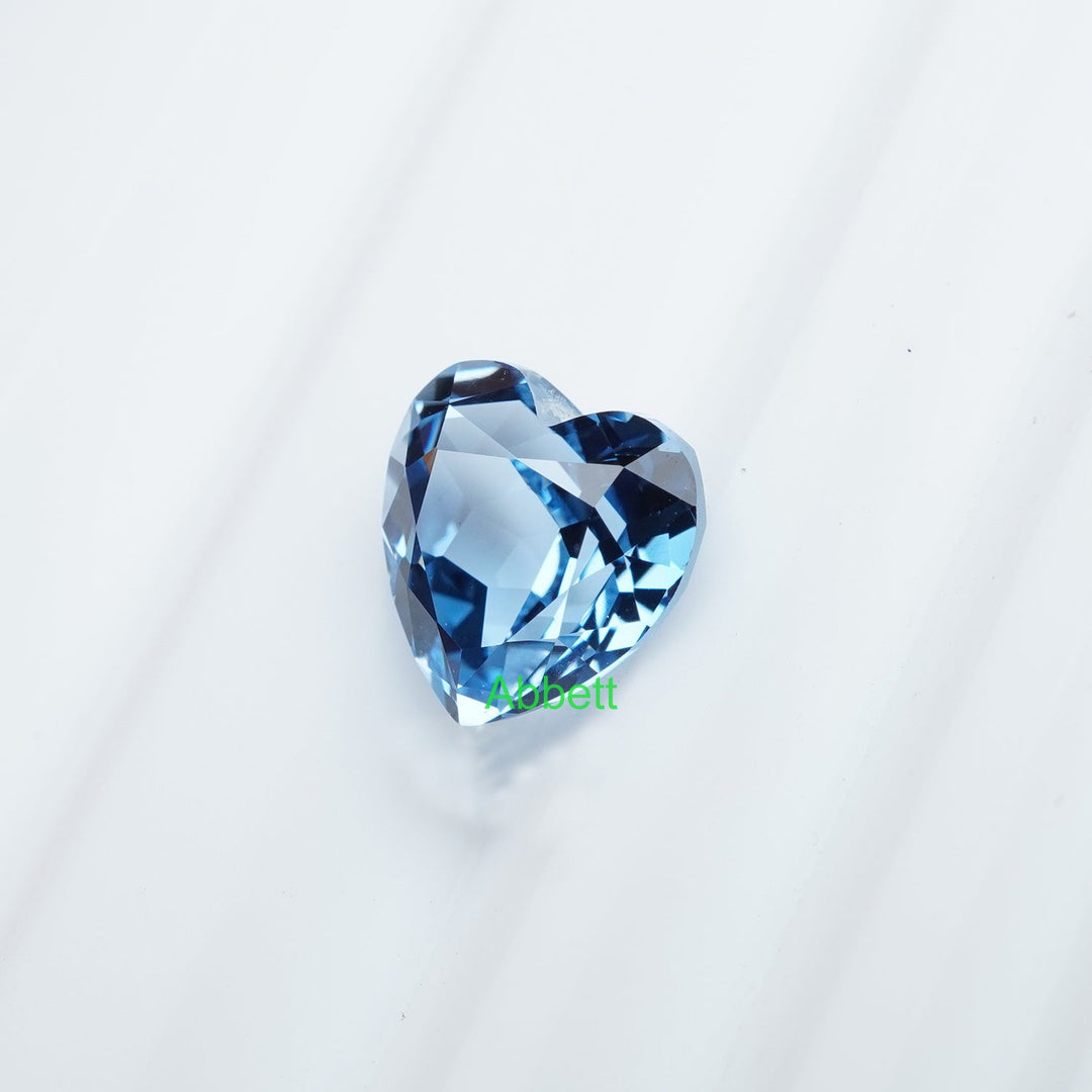 Heart lab grown aqua spinel