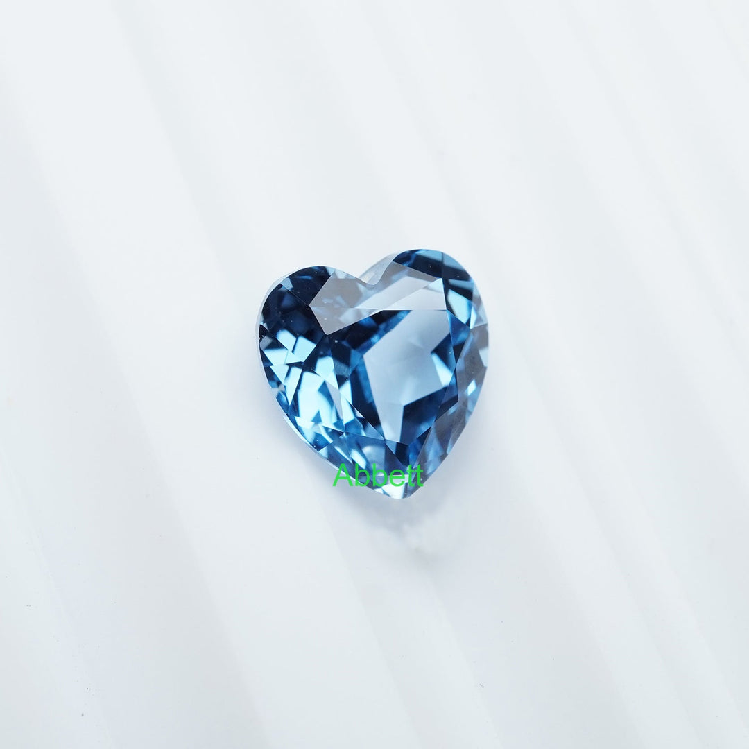 Heart lab grown aqua spinel
