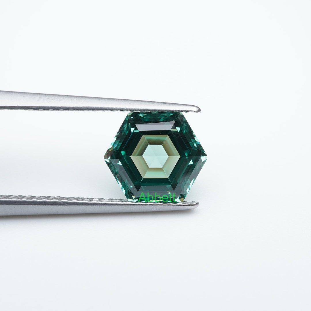Hexagon lab grown green sapphire
