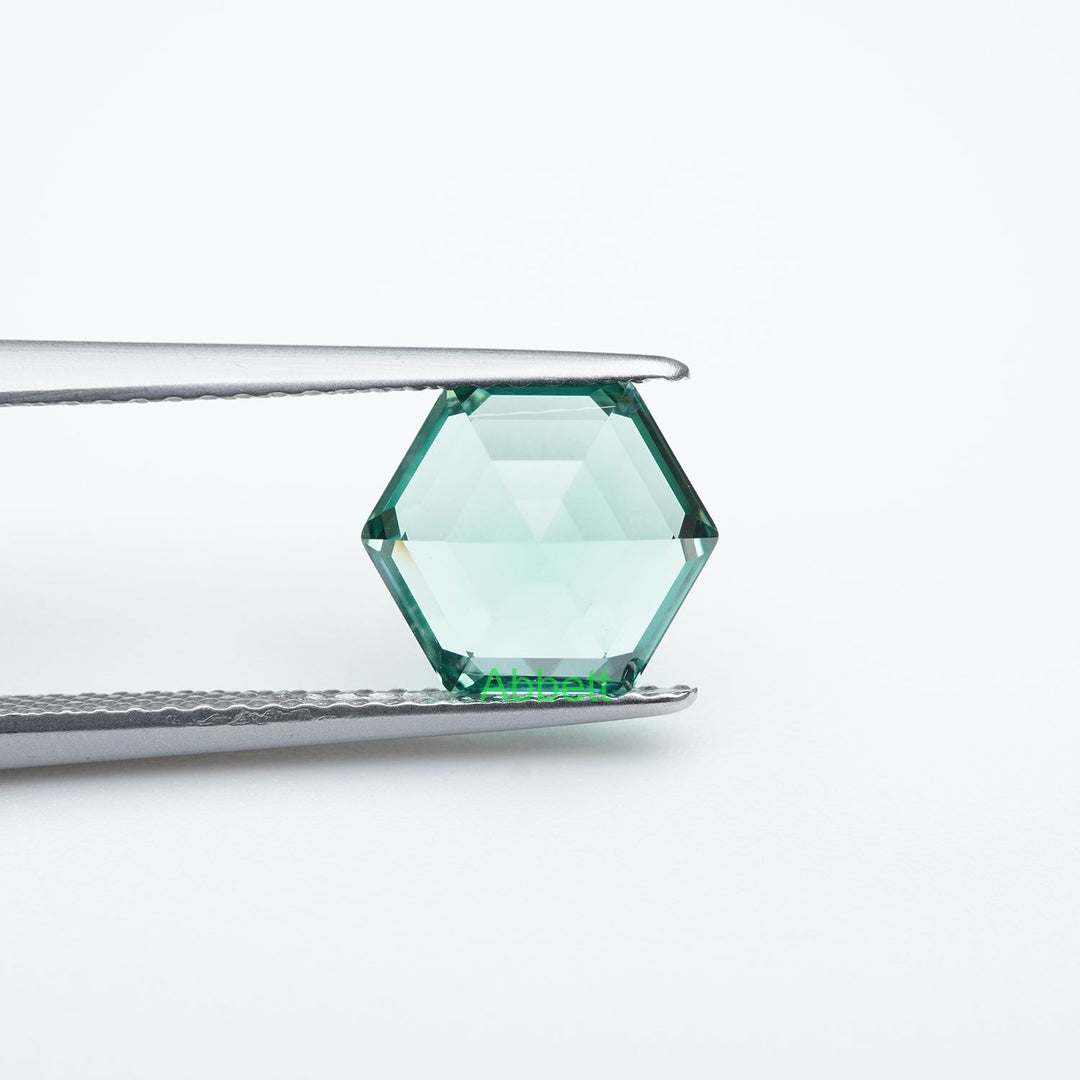 Hexagon lab grown green sapphire