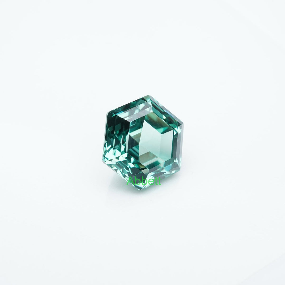 Hexagon lab grown green sapphire