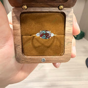 Horizontal East-West Lab Alexandrite Ring | 1.5ct Oval Cut 6x8mm Diamond Accented Band Ring