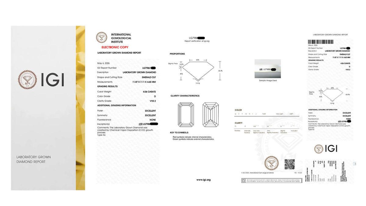 Example IGI lab-grown diamond grading report
