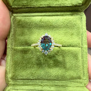 Lab Grown Alexandrite Ring | 1.5ct Oval Cut 6x8mm Sunburst Diamond Halo Engagement Ring | Color-Change Fine Jewelry