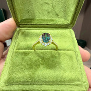 Lab Grown Alexandrite Ring | 1.5ct Oval Cut 6x8mm Sunburst Diamond Halo Engagement Ring | Color-Change Fine Jewelry