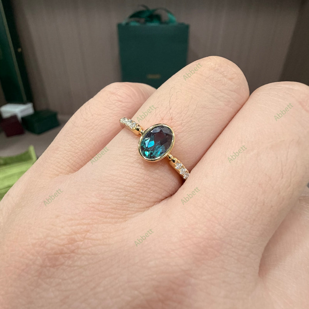 Low Profile Bezel Lab Alexandrite Ring | 1.0ct Oval 5x7mm Sleek Diamond Accent Band Ring