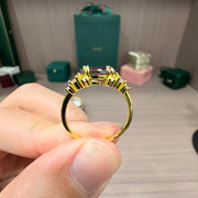 Marquise Lab Grown Alexandrite Ring | 1.4ct Elongated 5x10mm Diamond Accent Engagement Ring