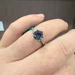 Load image into Gallery viewer, Minimalist Round Lab-Grown Alexandrite Solitaire Ring | 1.25ct Dainty Pavé Wedding Band