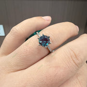 Minimalist Round Lab-Grown Alexandrite Solitaire Ring | 1.25ct Dainty Pavé Wedding Band