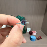 Minimalist Round Lab-Grown Alexandrite Solitaire Ring | 1.25ct Dainty Pavé Wedding Band