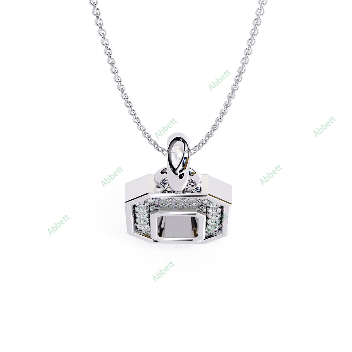 Emerald-style lab-grown diamond halo pendant necklace - PE1256