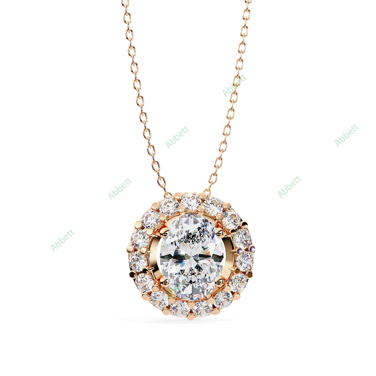 Oval lab-grown diamond halo pendant necklace with 0.7ct centre stone - PE1257