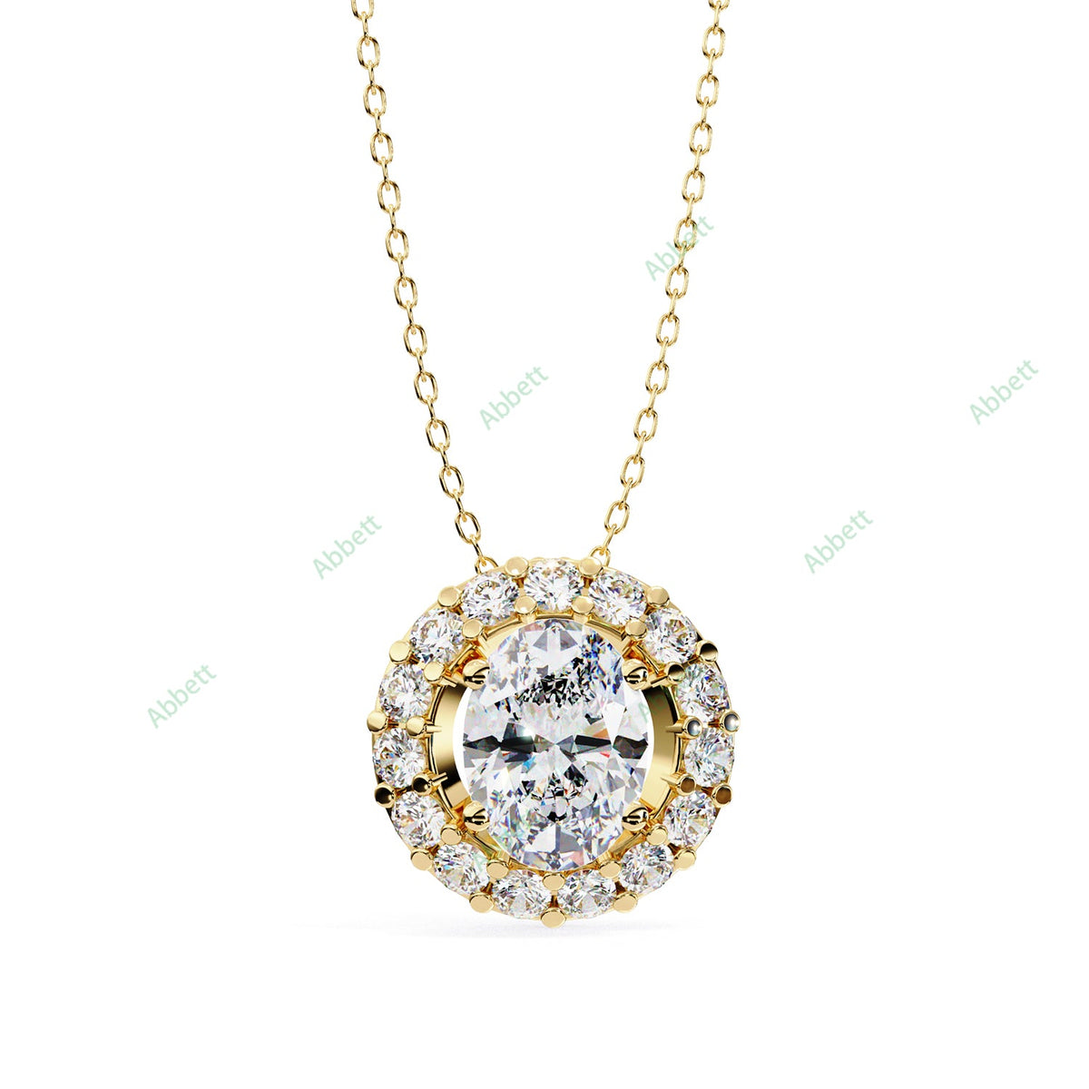 Oval lab-grown diamond halo pendant necklace with 0.7ct centre stone - PE1257