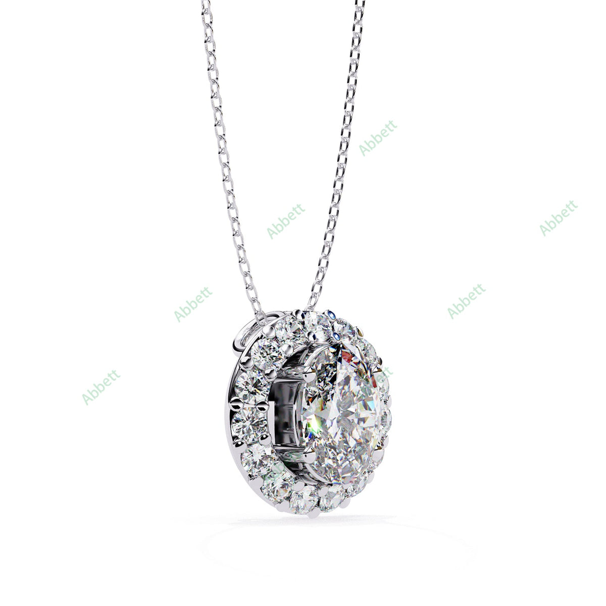Oval lab-grown diamond halo pendant necklace with 0.7ct centre stone - PE1257