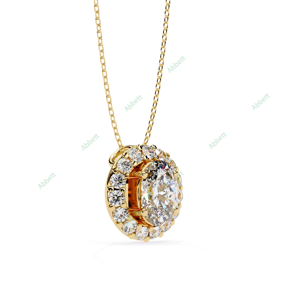 Oval lab-grown diamond halo pendant necklace with 0.7ct centre stone - PE1257