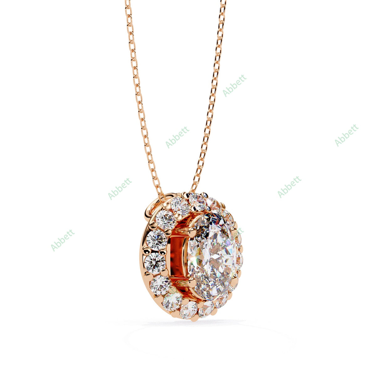 Oval lab-grown diamond halo pendant necklace with 0.7ct centre stone - PE1257