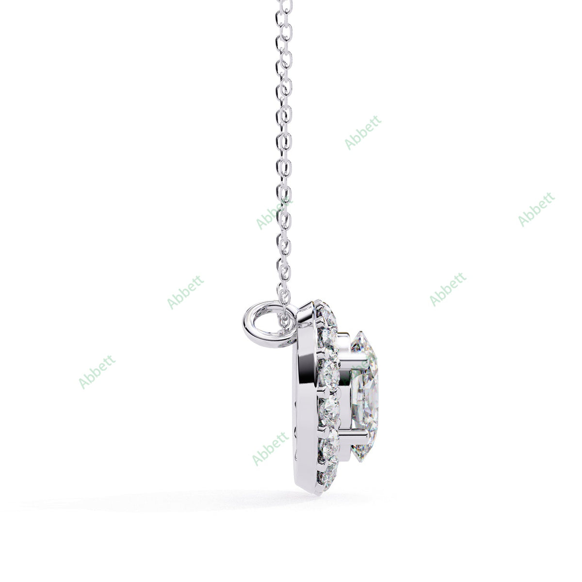 Oval lab-grown diamond halo pendant necklace with 0.7ct centre stone - PE1257