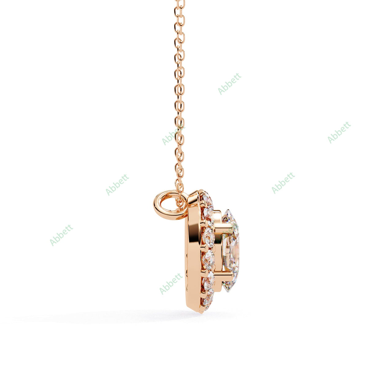 Oval lab-grown diamond halo pendant necklace with 0.7ct centre stone - PE1257