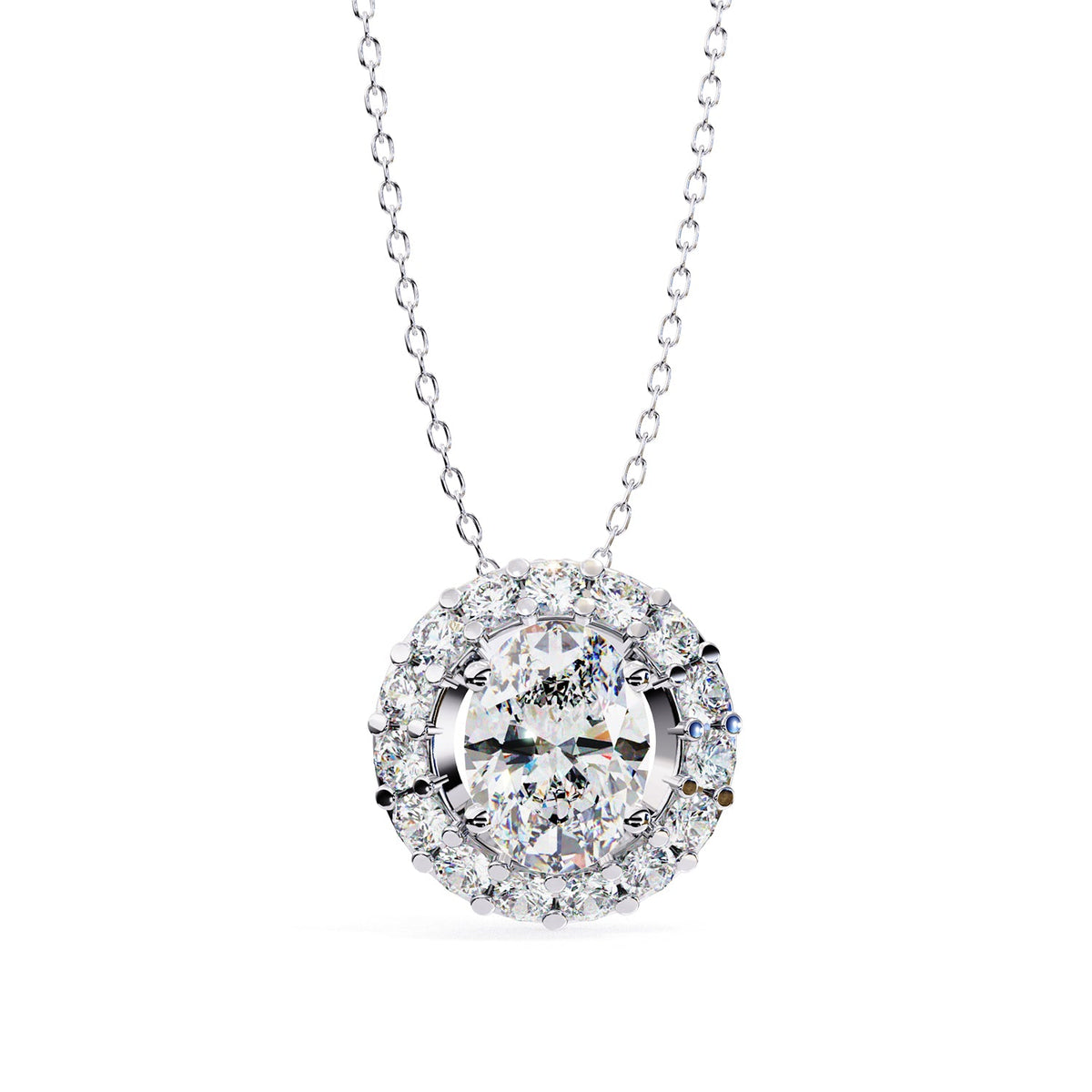 Oval lab-grown diamond halo pendant necklace with 0.7ct centre stone - PE1257