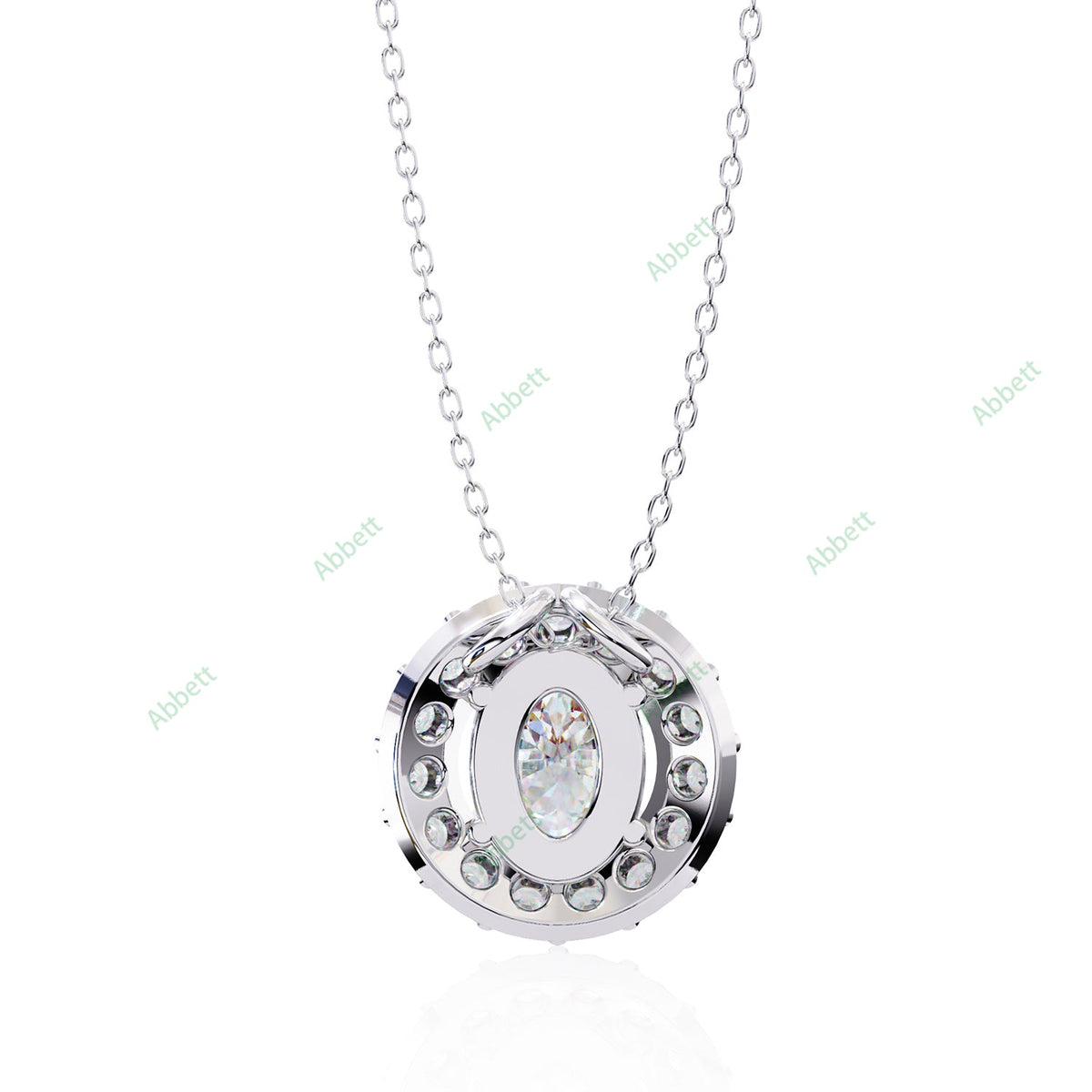 Oval lab-grown diamond halo pendant necklace with 0.7ct centre stone - PE1257