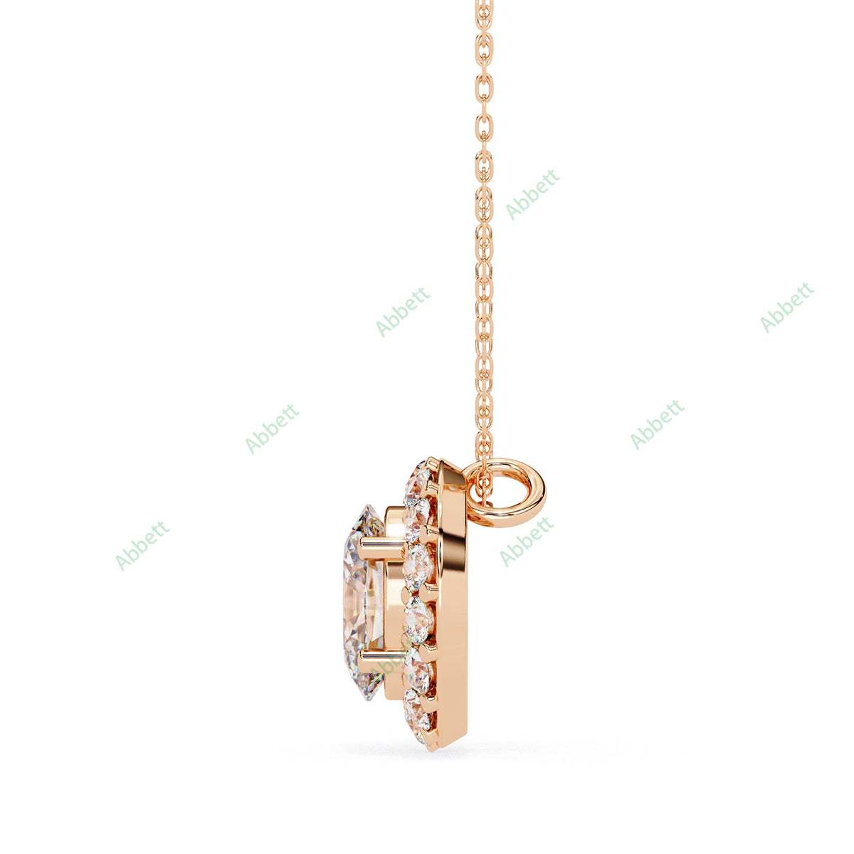 Oval lab-grown diamond halo pendant necklace with 0.7ct centre stone - PE1257