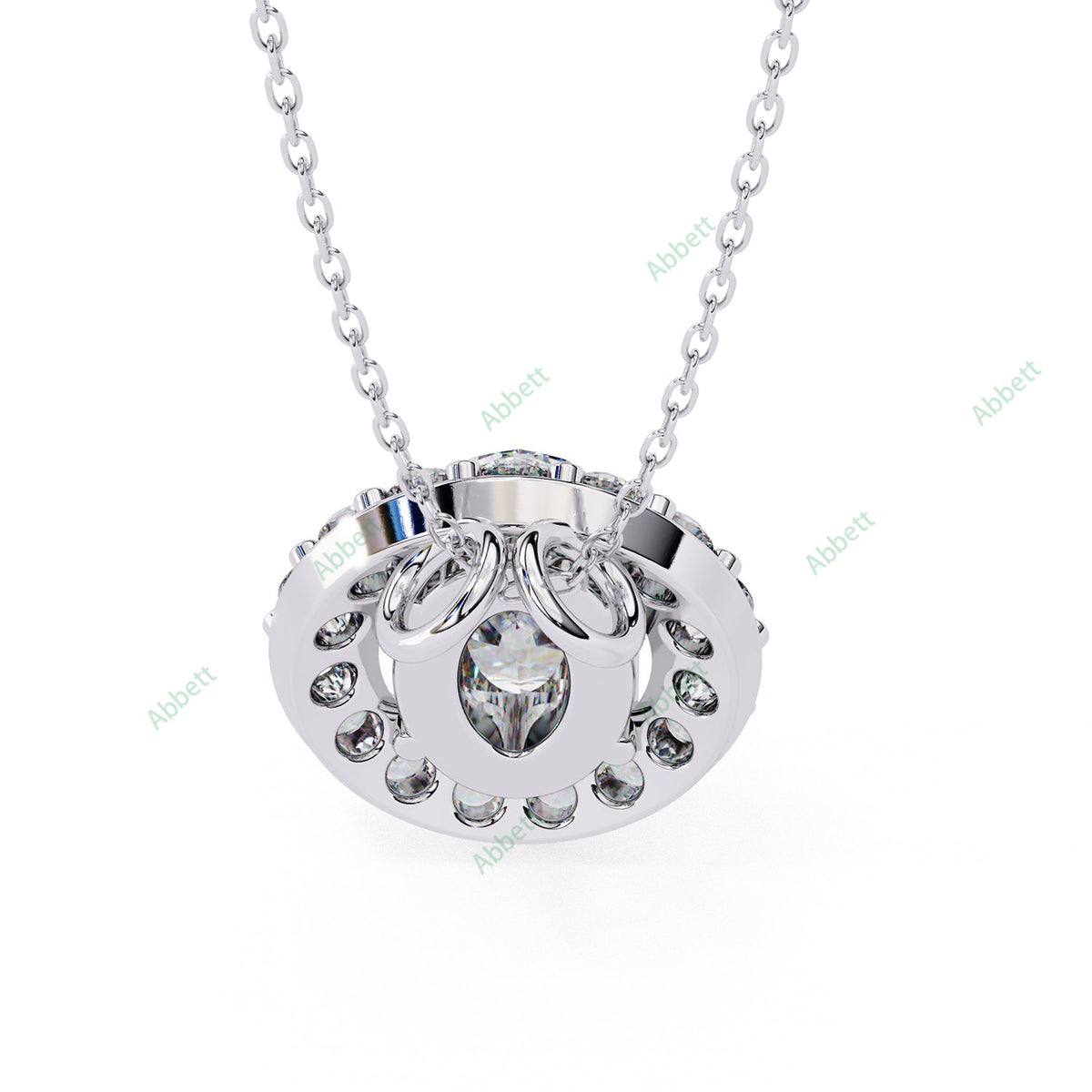 Oval lab-grown diamond halo pendant necklace with 0.7ct centre stone - PE1257