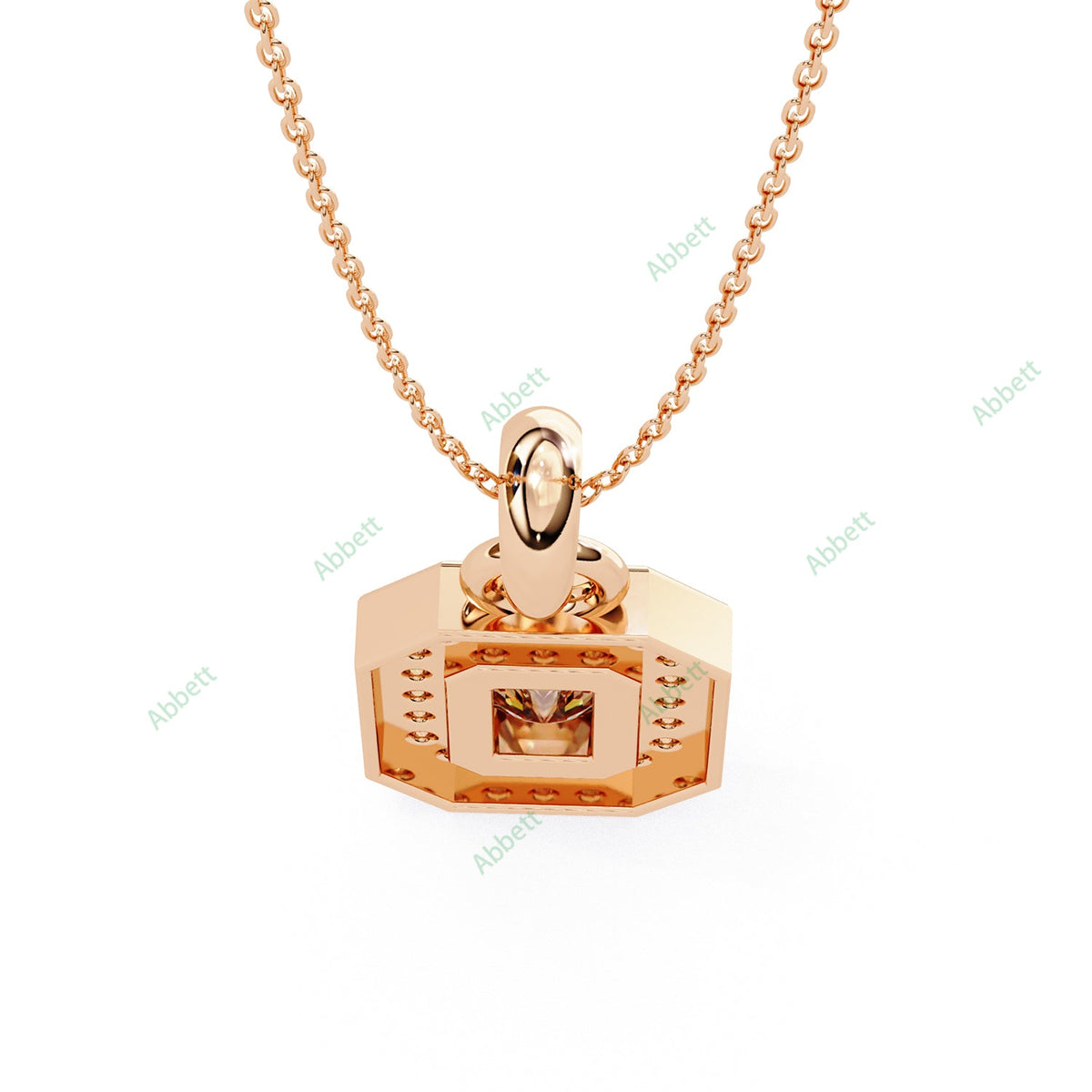Emerald lab-grown diamond halo pendant necklace with 0.76ct centre stone - PE1258