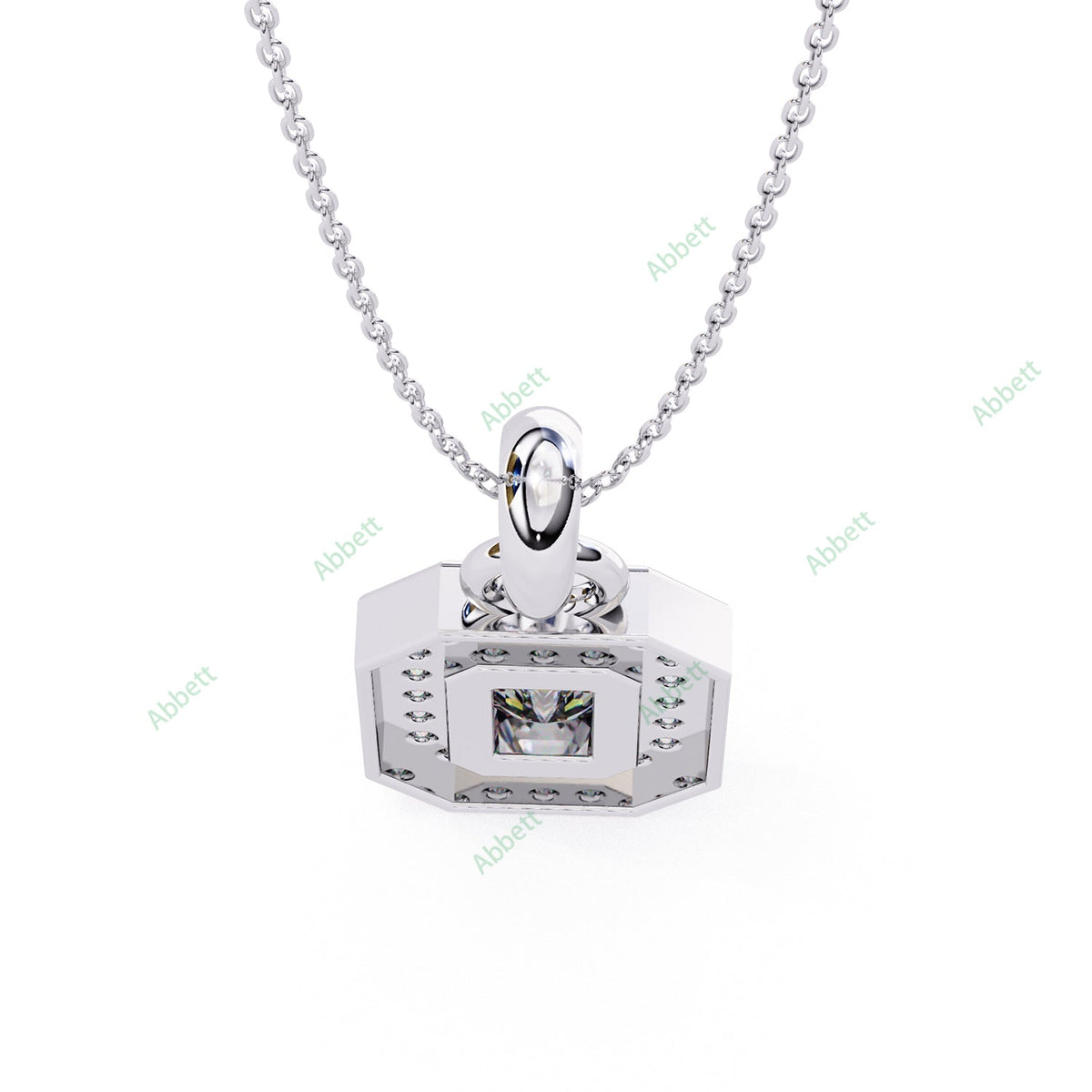 Emerald lab-grown diamond halo pendant necklace with 0.76ct centre stone - PE1258