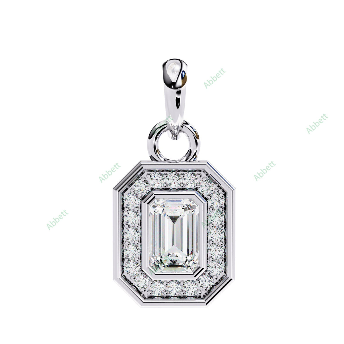 Emerald lab-grown diamond halo pendant necklace with 0.76ct centre stone - PE1258