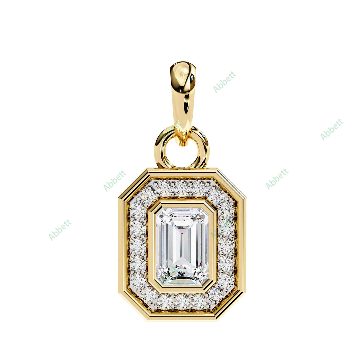 Emerald lab-grown diamond halo pendant necklace with 0.76ct centre stone - PE1258
