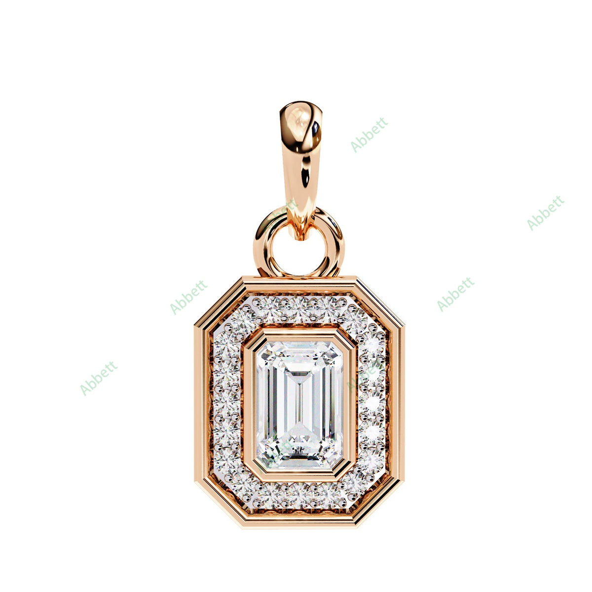 Emerald lab-grown diamond halo pendant necklace with 0.76ct centre stone - PE1258