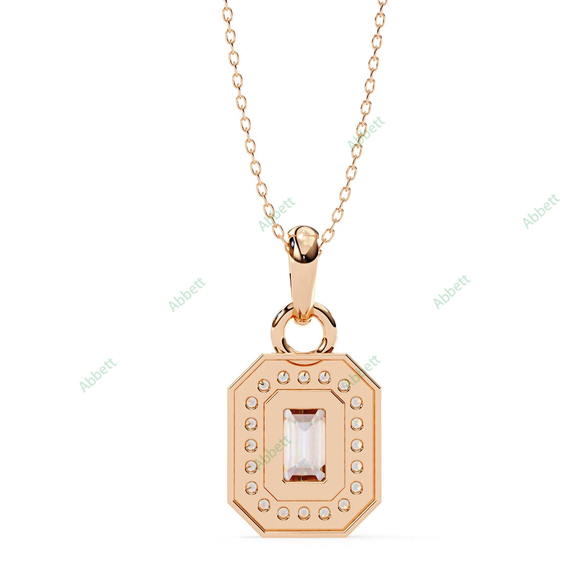 Emerald lab-grown diamond halo pendant necklace with 0.76ct centre stone - PE1258