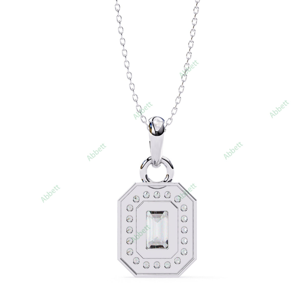 Emerald lab-grown diamond halo pendant necklace with 0.76ct centre stone - PE1258