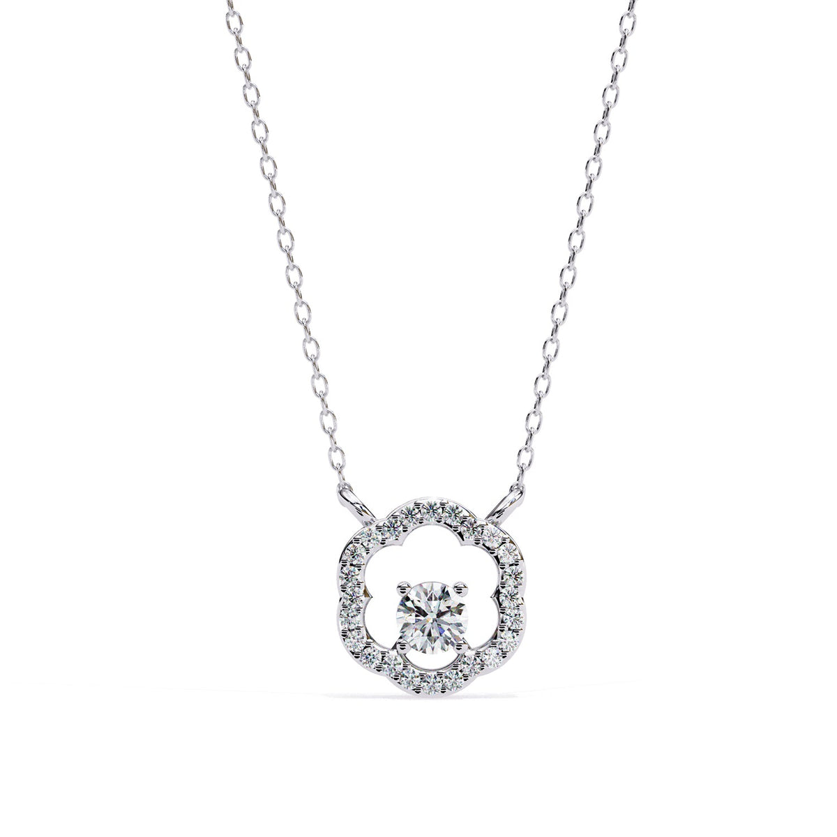 Round lab-grown diamond halo pendant necklace with 0.19ct centre stone - PE1260