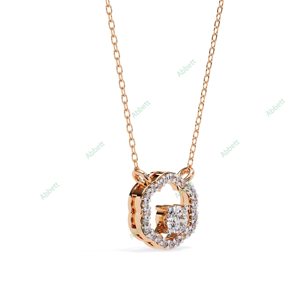 Round lab-grown diamond halo pendant necklace with 0.19ct centre stone - PE1260