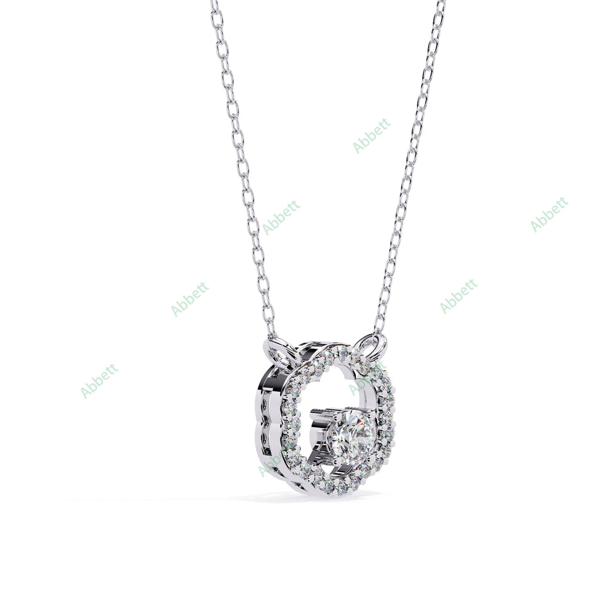 Round lab-grown diamond halo pendant necklace with 0.19ct centre stone - PE1260