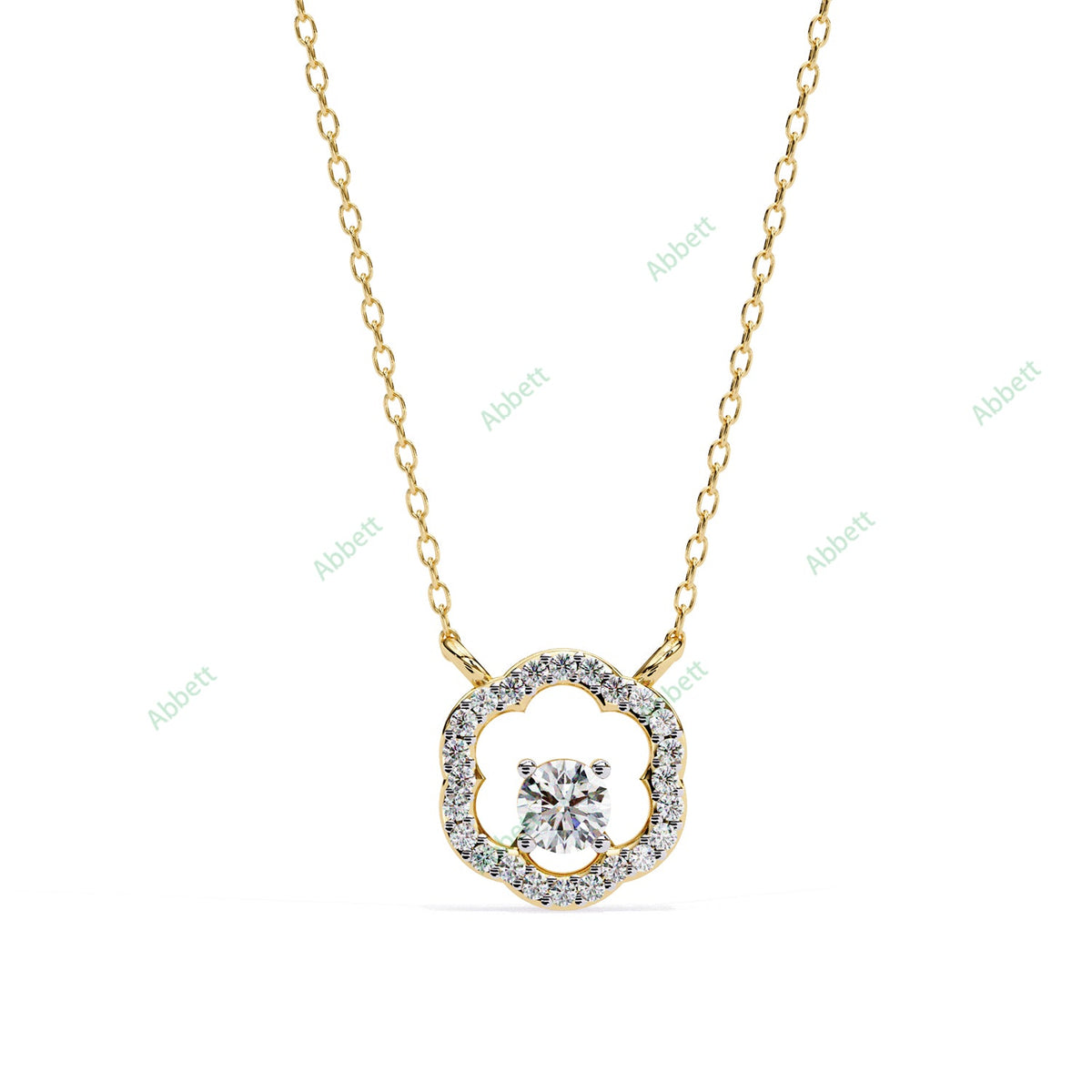 Round lab-grown diamond halo pendant necklace with 0.19ct centre stone - PE1260