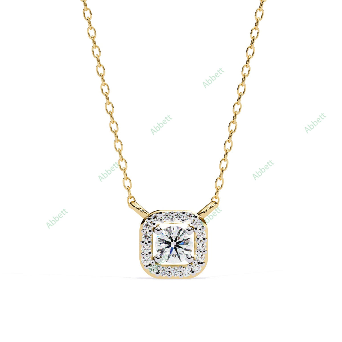 Petite round lab-grown diamond halo pendant necklace with 0.24ct centre stone - PE1261