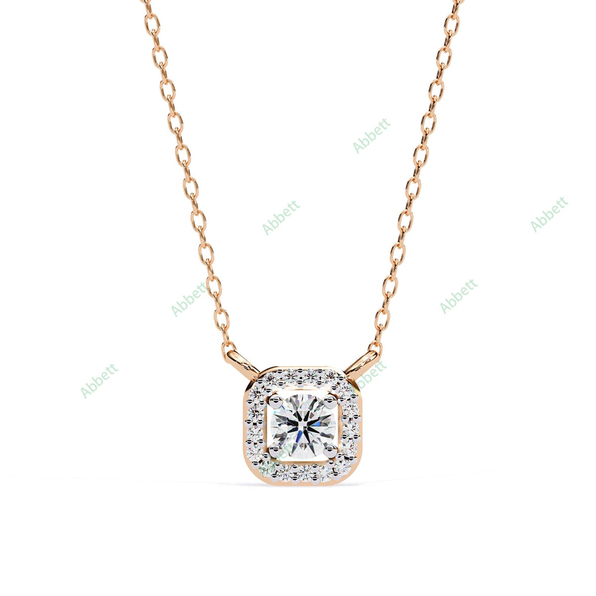 Petite round lab-grown diamond halo pendant necklace with 0.24ct centre stone - PE1261