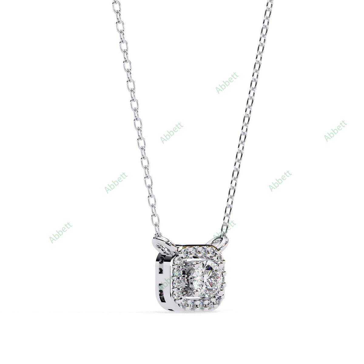 Petite round lab-grown diamond halo pendant necklace with 0.24ct centre stone - PE1261