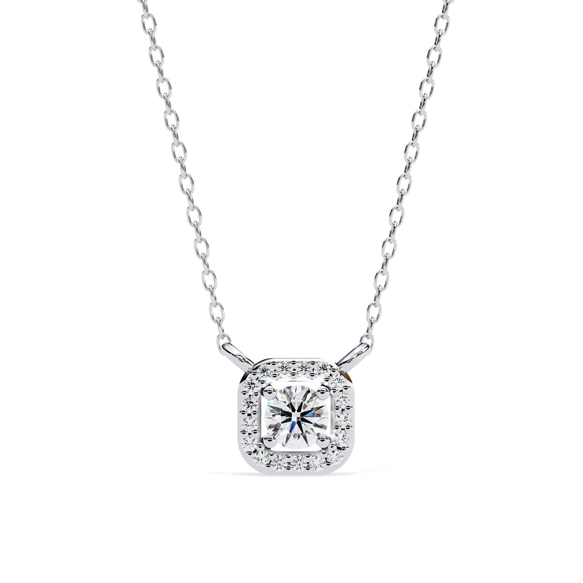 Petite round lab-grown diamond halo pendant necklace with 0.24ct centre stone - PE1261