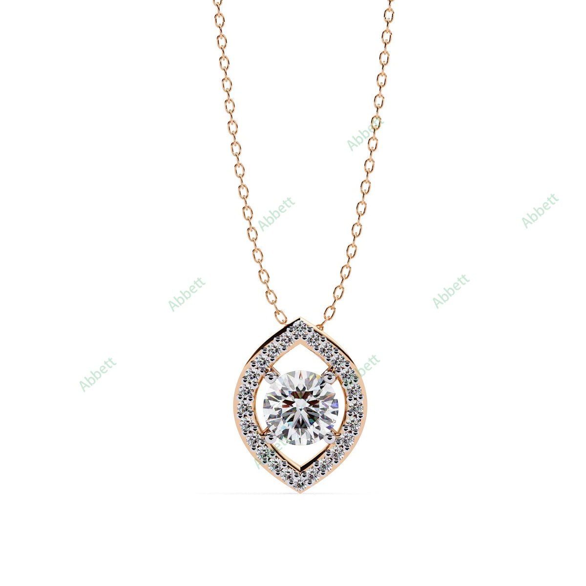 Round lab-grown diamond halo pendant necklace with 0.47ct centre stone - PE1263