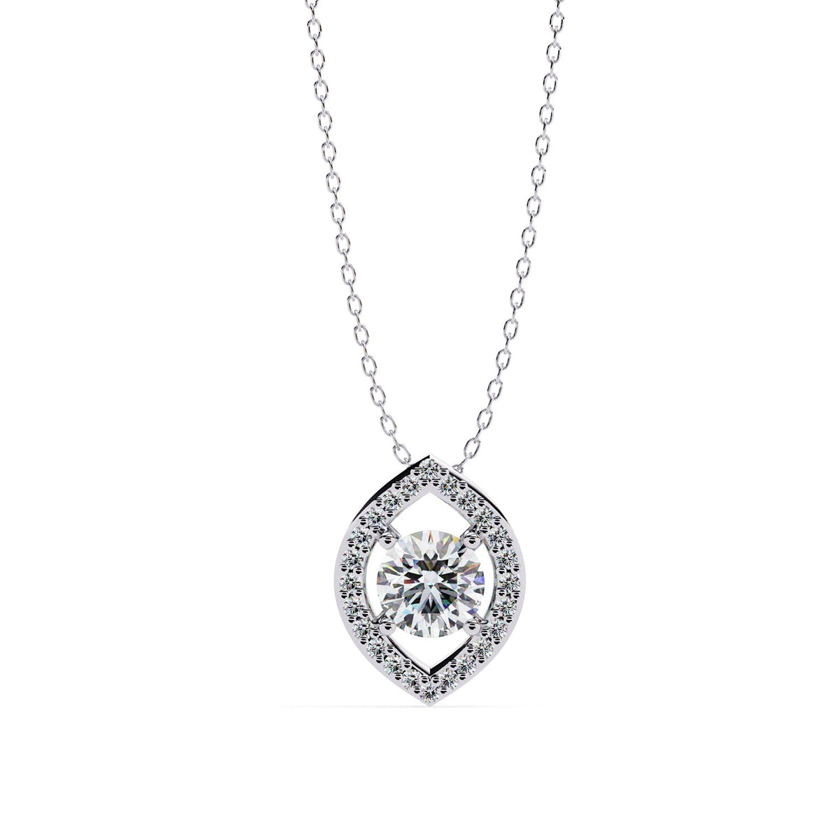 Round lab-grown diamond halo pendant necklace with 0.47ct centre stone - PE1263